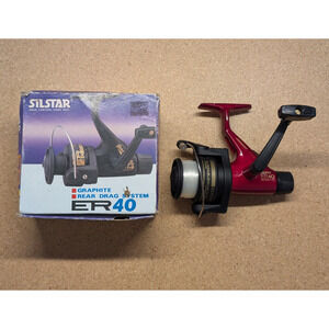 Vintage Silstar ER40 Graphite Red Open Face Fishing Spinning Reel 4.6:1 Korea